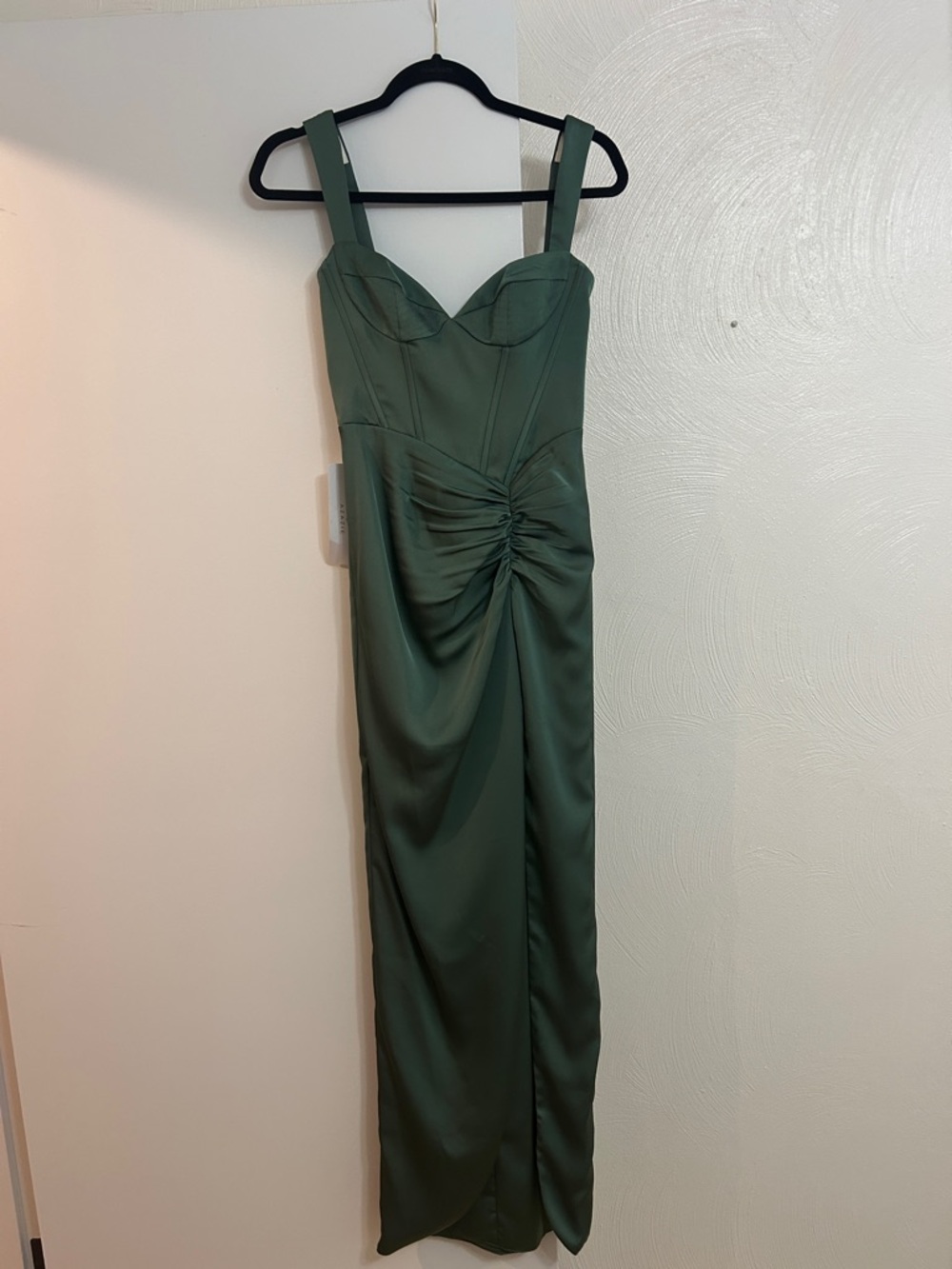 Azazie Olive Green Satin Maxi Dress with Sweetheart Bodice